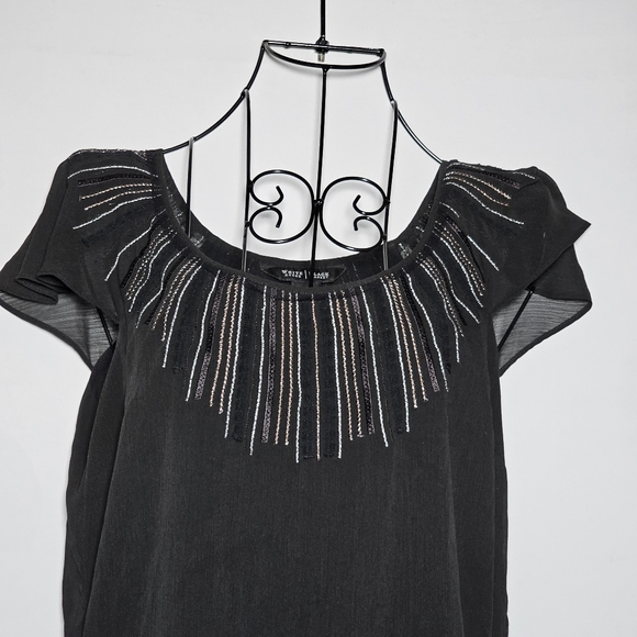WHBM Black cap flutter sleeve lightweight top size XS - Picture 3 of 8